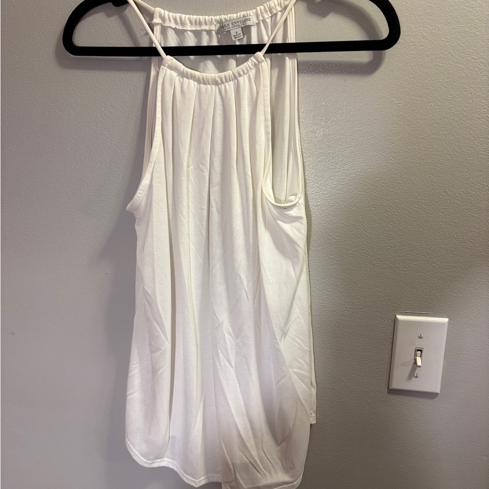 Green Envelope Los Angeles White Sleeveless Gathered Neck Tank Top Size Small
